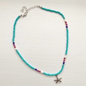 Starfish Charm Beaded Necklace Turquoise Purple Pink Multicolor one-size NWOT